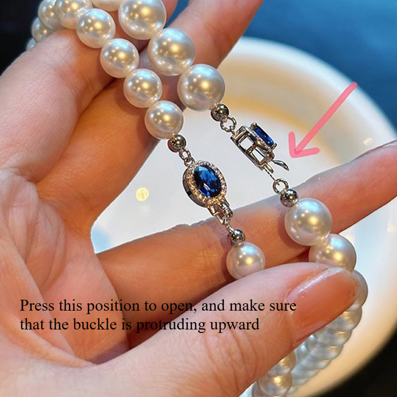 Mother shell pearl necklace spring and summer women's blue diamond Australian white Shijia beaded collarbone chain high-end light luxury neck chain jewelry