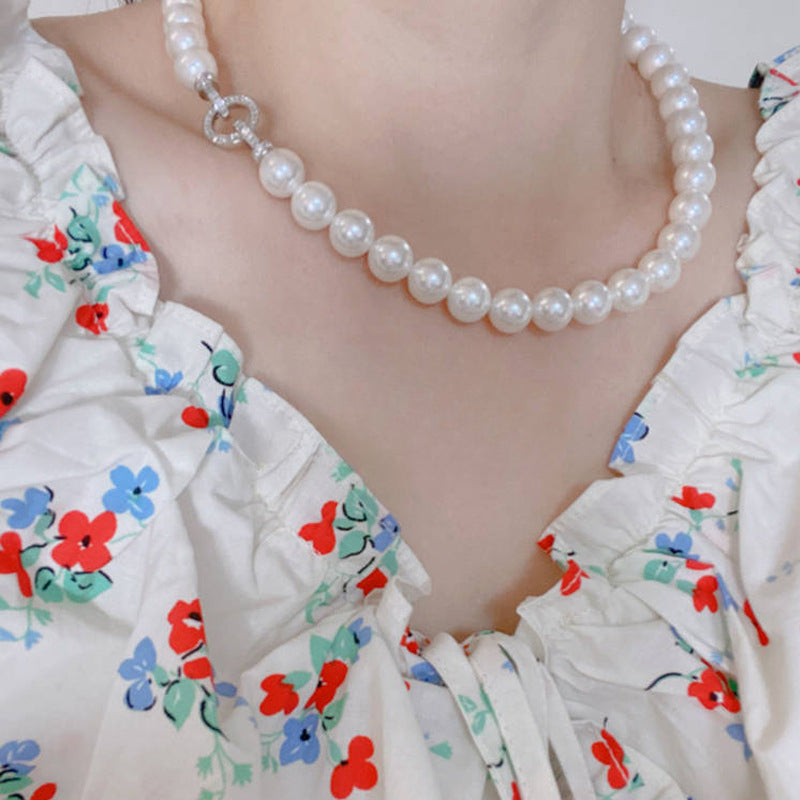 Australian White Mother Shell Pearl Necklace Women's High-end Niche Sweater Chain Versatile New Chinese Collarbone Neck Chain Jewelry