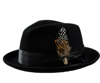 Amazon LAZADA cross-border wool top hat, bow feather men's jazz hat, hot autumn and winter hats in Europe and America