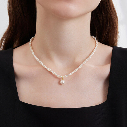 Double-layer millet beads, Shijia pearl necklace, women's summer does not fade, high-end niche pendant, collarbone neck chain jewelry