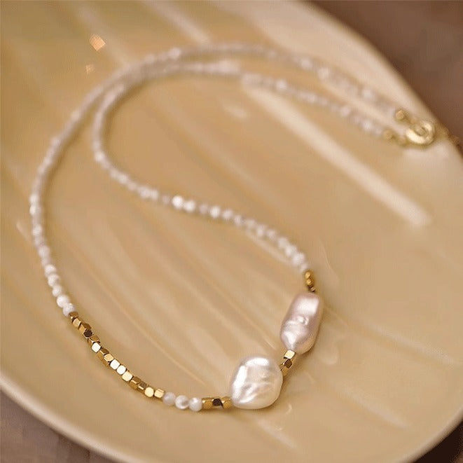 Baroque freshwater pearl necklace women's versatile high-end sense niche collarbone chain summer beaded shell neck chain jewelry