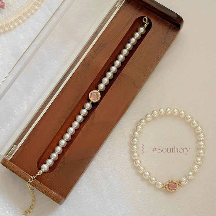 Pink chalcedony pearl necklace spring and summer women's versatile high-end sense niche new Chinese-style beaded collarbone neck chain jewelry