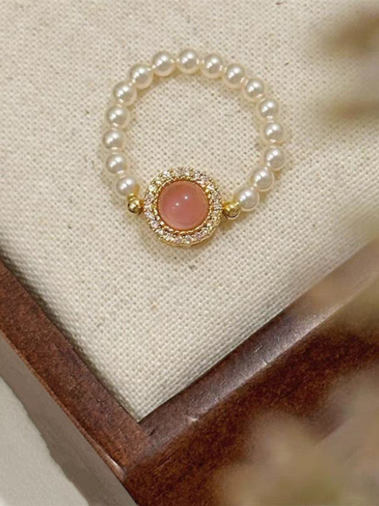 Pink chalcedony pearl necklace spring and summer women's versatile high-end sense niche new Chinese-style beaded collarbone neck chain jewelry