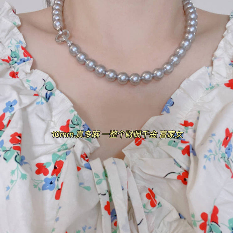 Australian White Mother Shell Pearl Necklace Women's High-end Niche Sweater Chain Versatile New Chinese Collarbone Neck Chain Jewelry