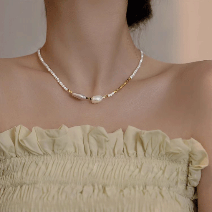 Baroque freshwater pearl necklace women's versatile high-end sense niche collarbone chain summer beaded shell neck chain jewelry