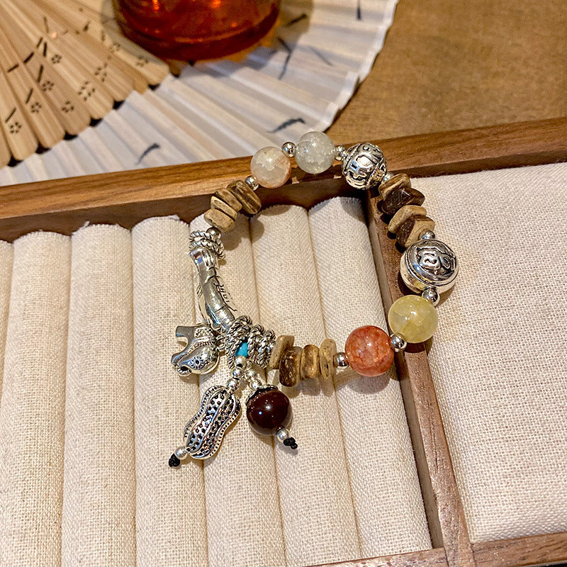 Ethnic style retro natural stone blessing elephant pendant beaded bracelet women's new Chinese versatile bracelet light luxury jewelry wholesale