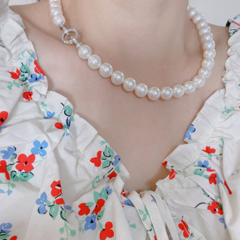 Australian White Mother Shell Pearl Necklace Women's High-end Niche Sweater Chain Versatile New Chinese Collarbone Neck Chain Jewelry