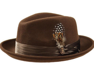 Amazon LAZADA cross-border wool top hat, bow feather men's jazz hat, hot autumn and winter hats in Europe and America