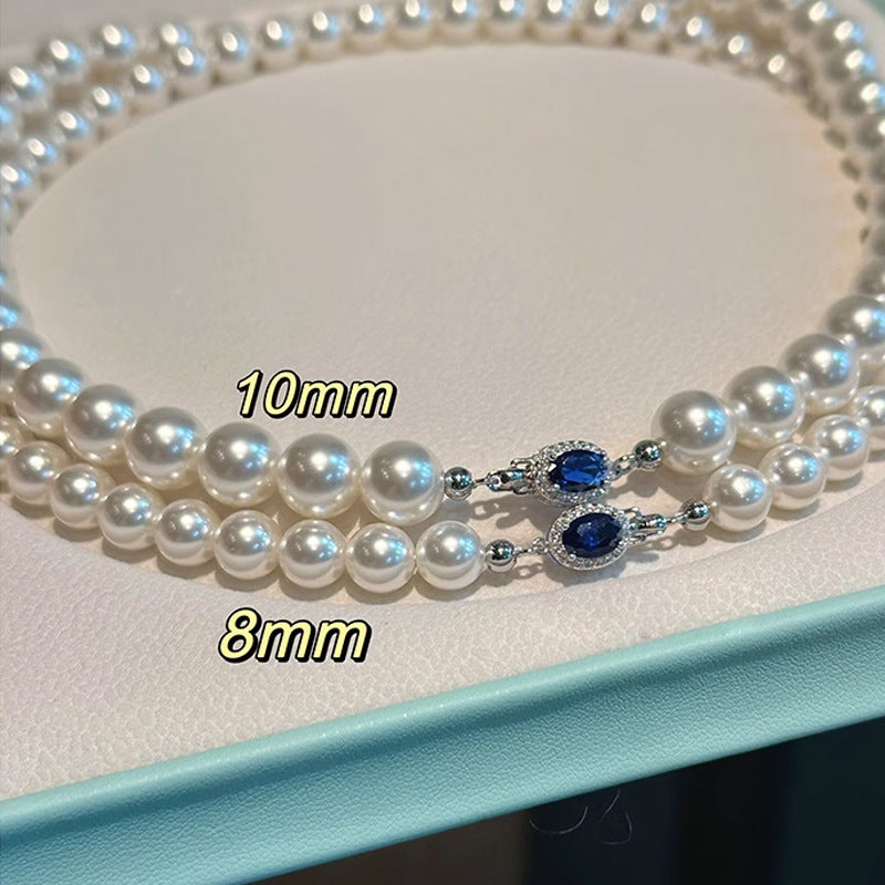 Mother shell pearl necklace spring and summer women's blue diamond Australian white Shijia beaded collarbone chain high-end light luxury neck chain jewelry